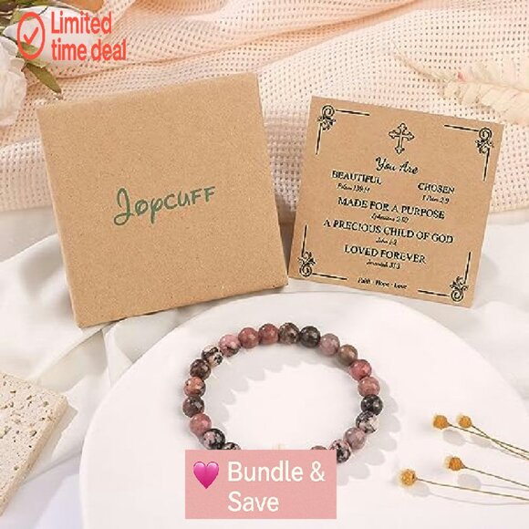 Christian Cross Stretch Bracelet Natural Stone Beads Faith Jewelry Gift - Picture 8 of 8